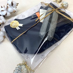 sasicco クリスマスギフト2021 三河木綿　刺し子　バッグ　ペンケース　ギフトセット　紺 1枚目の画像