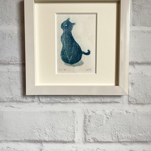 小さな猫の木版画 インテリアやプレゼントにぴったり 版画 版画工房 