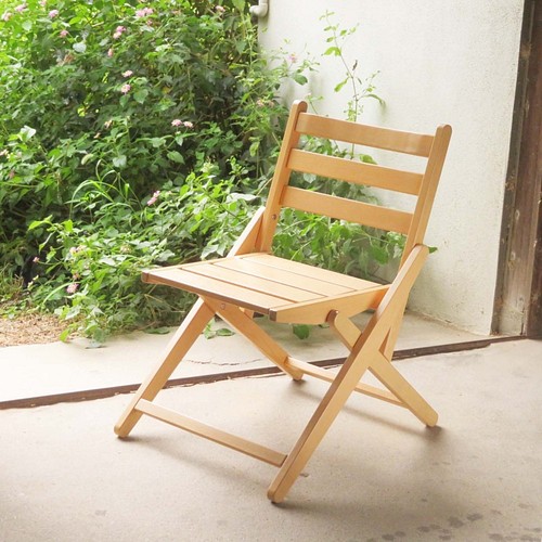 木製 ホールディングチェア 折り畳み椅子 チーク無垢 未塗装ナチュラル 