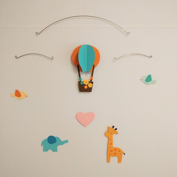 気球とキリンとゾウ　小鳥モビール 1枚目の画像
