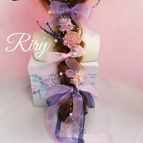 ラプンツェル髪飾り♡紫、ピンク、ネイビー♡プリザーブドフラワー 