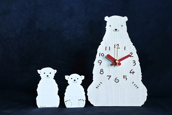 シロクマの時計　壁掛け時計・置時計兼用タイプ　白くま 1枚目の画像