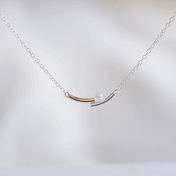 K10YG×silver925　lítið perla necklace2：ベビーパールネックレス　シルバー×ゴールド 1枚目の画像