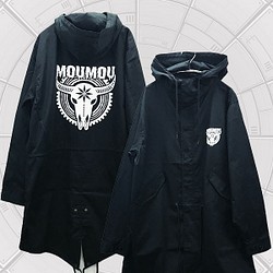 「MOUMOU」バッファロー スカル 牛 丑 モッズコート 黒 ※両面プリント（送料無料！） 1枚目の画像