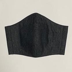 サイズが選べる立体布マスク 黒デニム 1枚目の画像