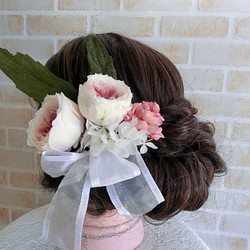 プリザーブドフラワー　ローズ　リボン　髪飾り　結婚式　卒業式　成人式 1枚目の画像