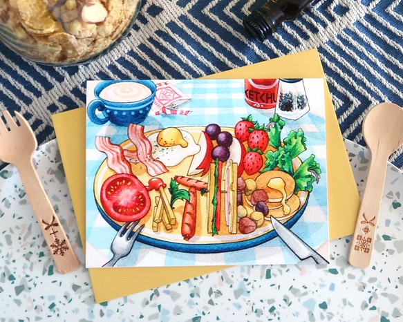 【Pin】壽星的國王早餐│印刷水彩插畫│生日卡│附自選顏色信封 第1張的照片