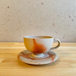 【備前焼】コーヒーカップ&ソーサー〜緋襷 hidasuki〜 1枚目の画像