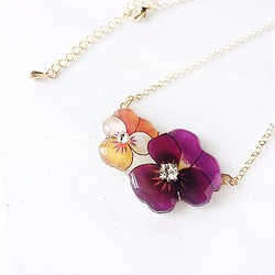 Long Viola necklace -orange&purple-｜ビオラロングネックレス 花 オレンジ 1枚目の画像