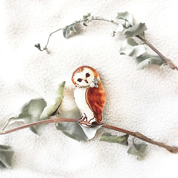 Barn owl brooch｜メンフクロウのブローチ〔動物シリーズ〕 1枚目の画像