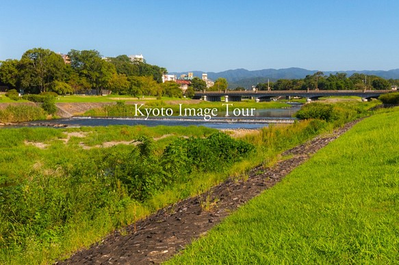鴨川の堰と橋と北山 最大75％オフ 2L 【驚きの値段】 京都風景 A4可
