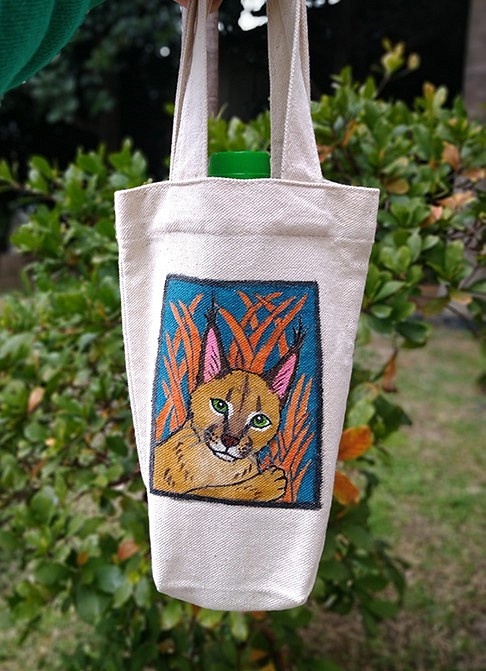 [一隻丸動物園] - 非洲獰貓。手繪帆布袋。飲料提袋 第1張的照片