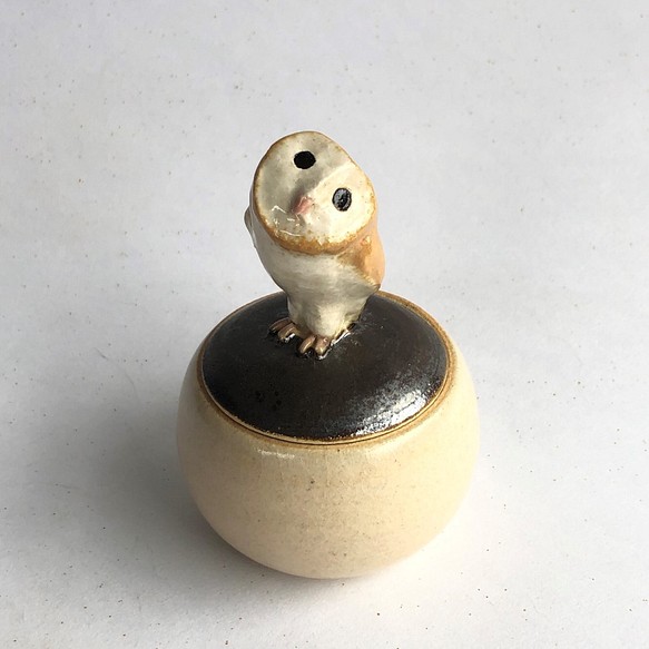 陶のハコ・手のり小鳥「メンフクロウ」 1枚目の画像