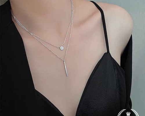 024Nb【オシャレ】2連ネックレス CZ ダブルシルバーチェーン　誕生日