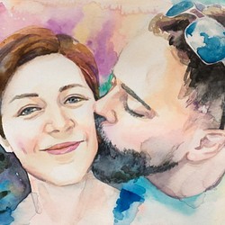 Custom Couple/ Friends Portrait Water colour for two face 1枚目の画像