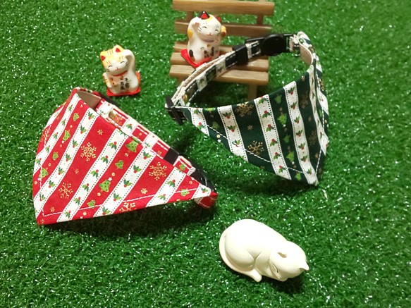 ❀バンダナ  猫首輪  【クリスマス柄B】❀ 1枚目の画像