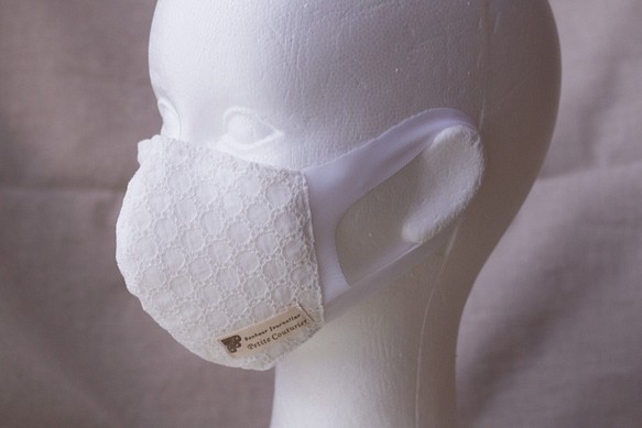即納◆夏用　耳が痛くならない天然抗菌消臭・竹ガーゼ　コットンドットレース立体マスク 1枚目の画像