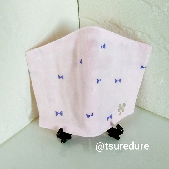 立体布マスク(SSサイズ)☆紫リボン×ピンク 1枚目の画像