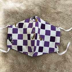 【再販】N47 大人用立体マスク　和風　市松模様　豆柴　紫　×  星柄　ハンドメイド布マスク 1枚目の画像