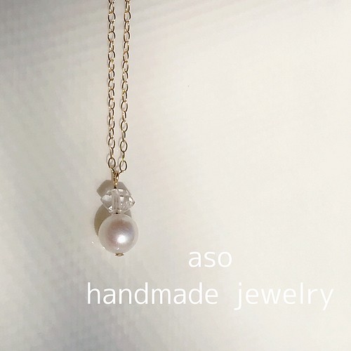 [No.332] あこや真珠とハーキマーダイヤモンド水晶のネックレス