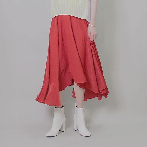 送料無料再販】アシンメトリー フレアスカート18026（赤系） スカート 