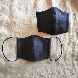 黒リネンとガーゼの立体マスク１枚入り✳︎男性にも✳︎ 1枚目の画像