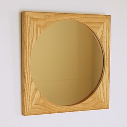 木製 鏡「しかくに◯」栗材3　ミラー 1枚目の画像