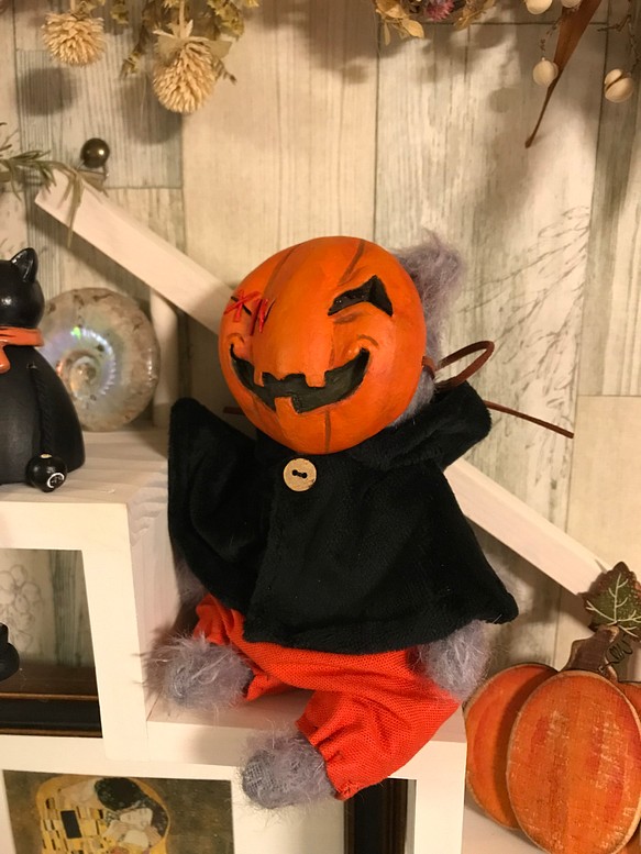 ハロウィンのカボチャ猫さん　テディベア　ぬいぐるみ