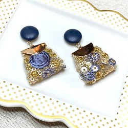 レザー調カボションのインド刺繍リボンピアス（イヤリングにも変更可