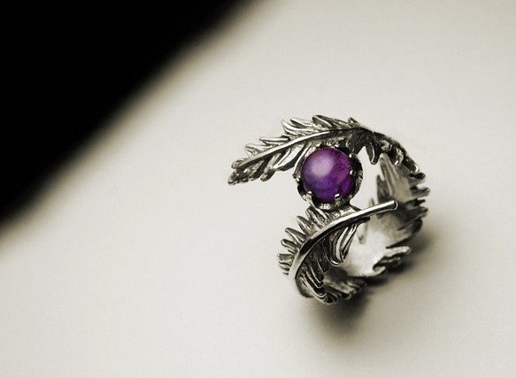 紫水晶羽毛戒指 第1張的照片