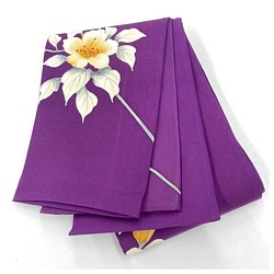 特選　花模様　半幅帯　正絹　長尺　454センチ　深紫色　 1枚目の画像
