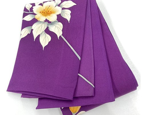 特選 花模様 半幅帯 正絹 長尺 454センチ 深紫色 和装小物（帯・半襟