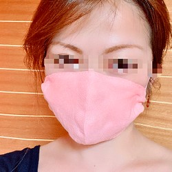 夏でも使える立体布マスク（ピンク麻）　裏生地Wガーゼ使用♪ 1枚目の画像