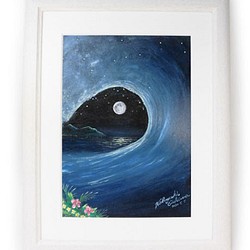 アクリル絵画「Earth（2020）」原画 額装品【手描き／宇宙・地球・月 