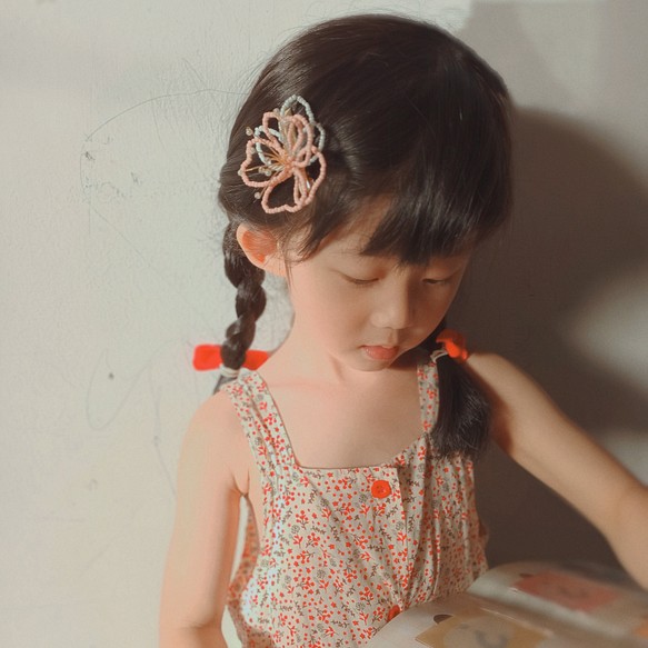 手串櫻花髮夾 小清新 手工編織銅線可調整 髮飾 兒童髮飾 第1張的照片