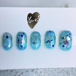 お出かけや水族館デートにも アクアブルーネイルチップ ネイルチップ ネイルシール Yuchi Nails 通販 Creema クリーマ ハンドメイド 手作り クラフト作品の販売サイト