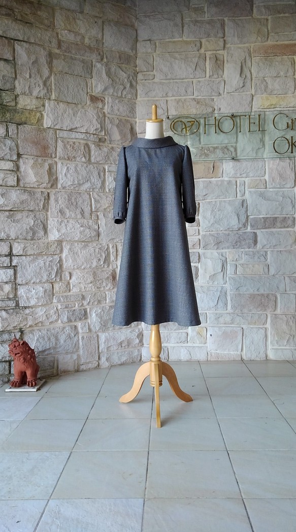 （M）傳教學校女士Roll Color古典連衣裙四分之三袖格倫格紋 第1張的照片