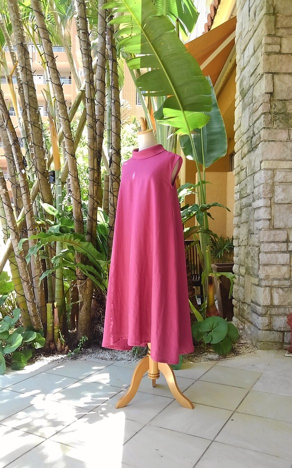 亞麻度假區長禮服卷顏色古典洋紅色粉紅色 第1張的照片