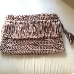 麻紐で編んだフリンジ付きクラッチバッグ | フリンジ付きクラッチ 