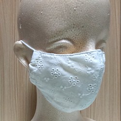 布マスク 花柄レース 白 ガーゼor冷感 白 S M L LL 立体型マスク 1枚目の画像