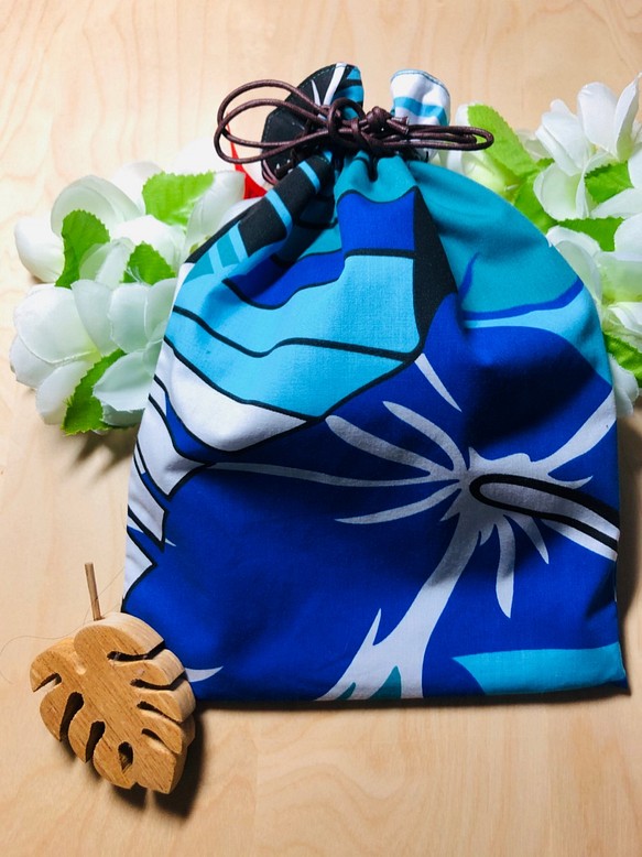 K-9ハワイアン 巾着　リバーシブル　Hawaii　プレゼント　おしゃれ　長持ち 1枚目の画像
