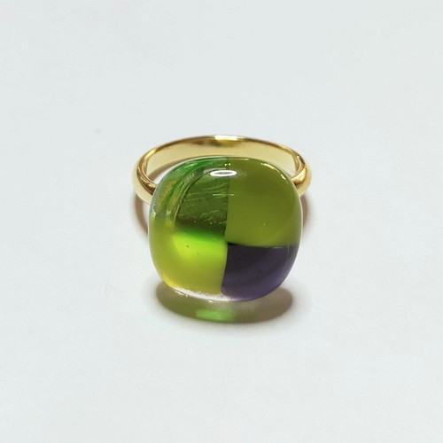 モザイク風ガラスリング◇グリーン3種・黒に近い紫 指輪・リング 
