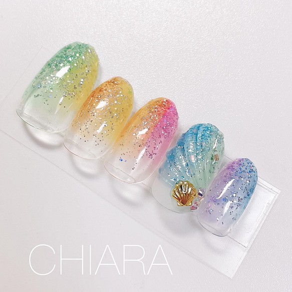 No 587 マーメイドネイル 夏 晩夏 海 お出かけ ネイルチップ ネイルシール 大人ネイルチップ Chiaranails 通販 Creema クリーマ ハンドメイド 手作り クラフト作品の販売サイト