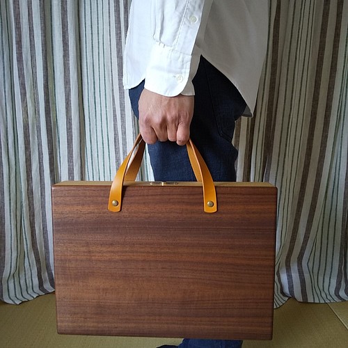 木製アタッシュケース 【ウォールナット×タモ】 ビジネスバッグ 木と革