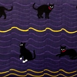 キルトゲイト quilt gate 黒猫と波 パープル　1m 1枚目の画像