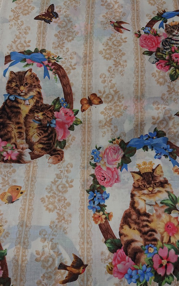 kokka 廃盤生地 フラワー猫ちゃん 1m 1枚目の画像