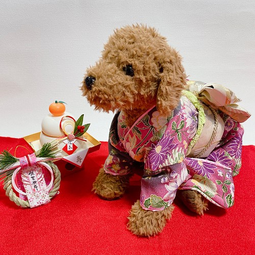 犬用本格着物 振袖 正絹帯 ピンク系 犬服 お正月 七五三 雛祭り 結婚式 ...