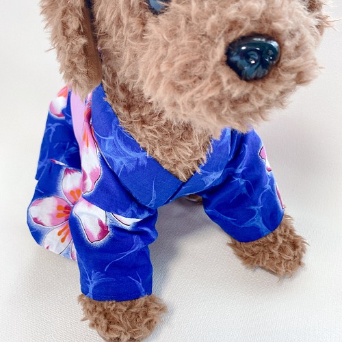犬の本格浴衣✨犬用本染浴衣 ブルー 犬服 夏 ペット服・アクセサリー 