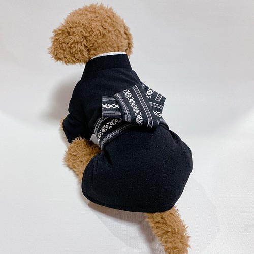犬の袴✨犬用本格着物&袴 黒 犬服 七五三 お正月 ペット服 