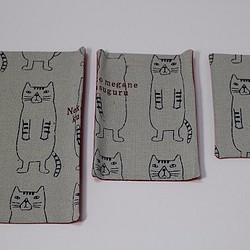 トレイ3点セット☆かわいいネコ柄の布✧小物入れに✧インテリアに★ 1枚目の画像